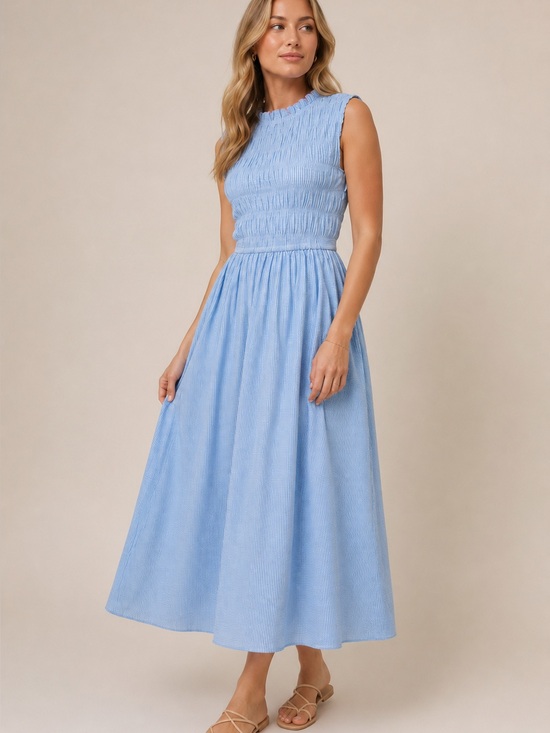 Petal & Pup Dresses & Skirts - Petal & Pup Blue White Gingham Smocked Maxi Dress Pockets NWT XS